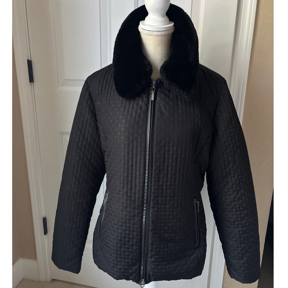 JONES NEW YORK Black Quilted Removable Faux Collar Jacket-L